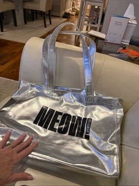 Silver MEOW Metallic Tote Bag - Cats the Musical Jellicle Ball Fashion Carryall